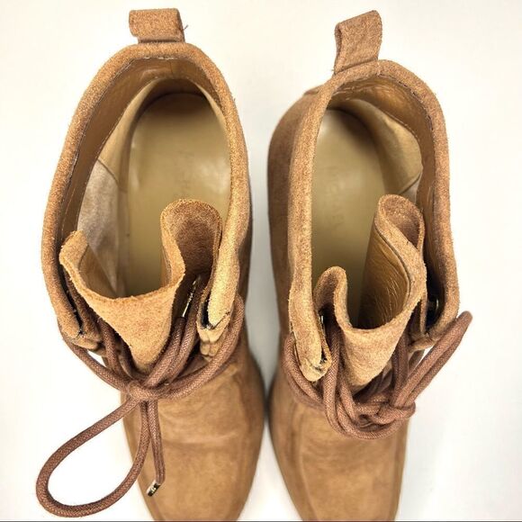 Michael Kors Tamara Lace Up Brown Suede Wedge Booties 9 - Picture 7 of 9